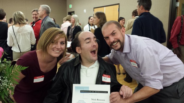 Nick holding nomination certificate, with old friend Josh from Bethesda Lutheran Communities